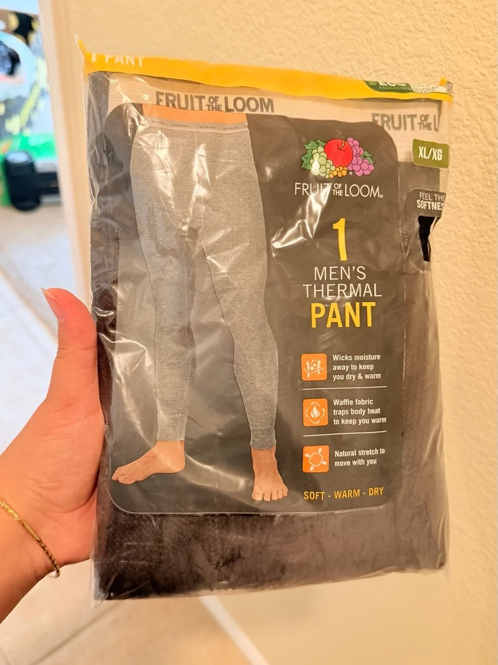 Fruit of the Loom Men's Thermal Pant - Black and Gray